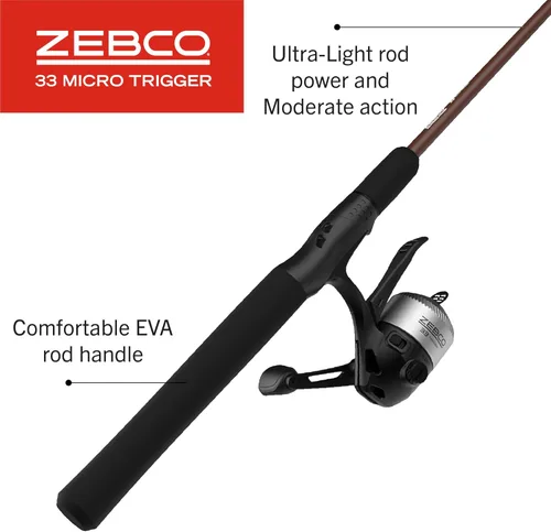 Vista 6 de Zebco 33 Micro Trigger Spincast carrete y caña de pescar, 6 pies 6 pulgadas 2 piezas varilla telescópica de 2 piezas, potencia ultra-Lt, acción Mod
