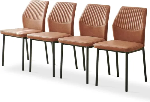 Vista 30 de Juego de mesa de comedor para 4, mesa de cocina redonda de madera de 47 pulgadas con sillas de piel sintética para cocina y espacios pequeños