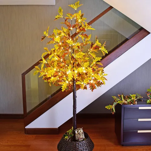 Vista 8 de Lightshare Árbol de roble iluminado de 4 pies con 48 LED, color blanco cálido, vegetación artificial con luces para boda, vacaciones, hogar, fiesta