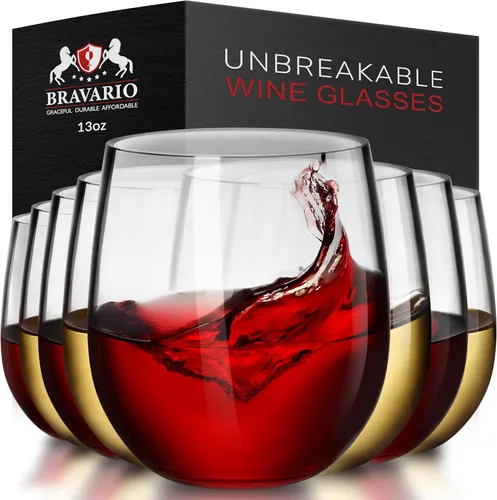Vista 10 de Bravario Copas de vino de plástico irrompibles sin tallo, reutilizables, 100% plástico Tritan inastillables, aptas para lavavajillas, sin BPA