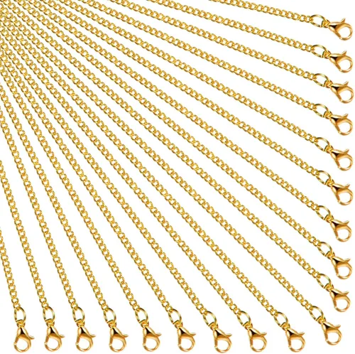 Hicarer Paquete de 24 cadenas de collar chapadas en oro para mujer, a granel, de 16-26 pulgadas, 0.079 in, chapadas en oro, cadenas de eslabones