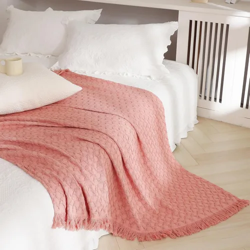 Simple&Opulence Manta 100% algodón para sofá, cama, manta de punto gofre con borlas, suave, ligera, prelavada, transpirable, cómoda, decoración de