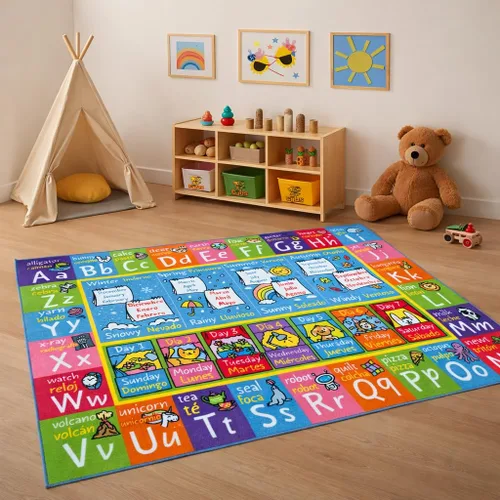 Vista 16 de KC Cubs Educational Kids Rug – ABC Alphabet, Seasons, Months & Days Learning Mat – Soft Interactive Carpet for Classroom, Playroom & Bedroom