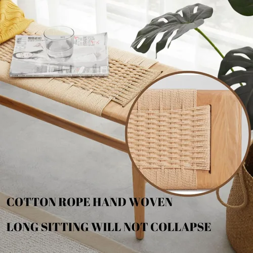 Vista 3 de Banco 100% de madera de roble macizo, diseño tejido a mano, construcción sólida de mortaja y espiga, estructura sólida de patas de silla, bancos