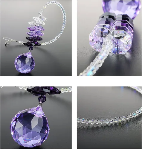 Vista 6 de Lámpara colgante de bola de cristal de chakra octágono púrpura de 1.181 in