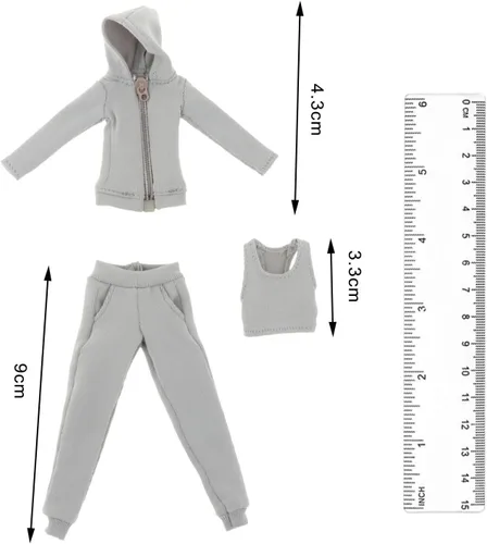 Vista 4 de B Baosity 3 piezas de pantalones y chaleco con capucha 1/12, ropa de muñeca hecha a mano para modelo de muñeca de 6 pulgadas, accesorios de figuras