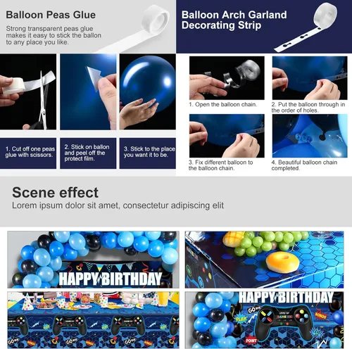 Vista 4 de Tatuo Decoraciones de cumpleaños de videojuegos para niños, decoración de Azul