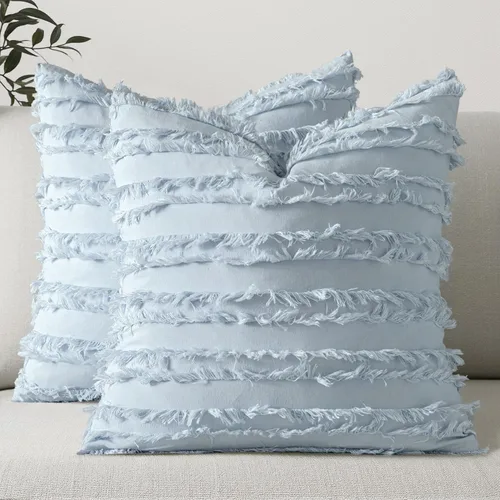 Vista 12 de MIULEE - Juego de 2 fundas de cojín decorativas de lino y estilo bohemio, con patrón jacquard a rayas, para sofá, sillón, sala de estar y Beige
