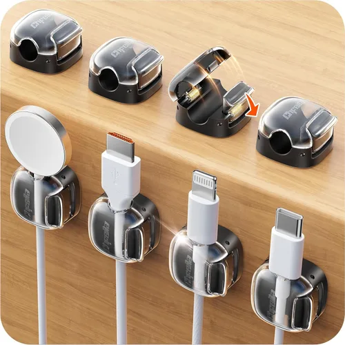Clips para cables, paquete de 8 organizadores de cables [1 bloqueo y adhesivo más fuerte], clips de resorte para cable de teléfono, cargador de