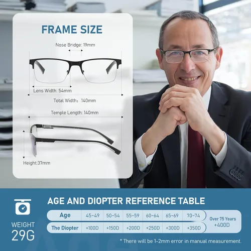 Vista 3 de LKEYE Gafas de lectura multifoco para hombre, sin línea, lector multifocal progresivo, luz azul, marco de metal, lentes trifocales