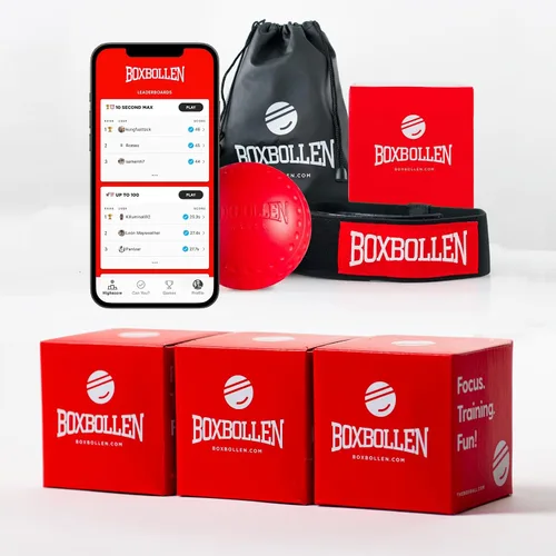 Boxbollen® Paquete Familiar de 3 Pelotas de Reflejo de Boxeo - Integración Interactiva de Aplicación Boxball - Pelota de Entrenamiento de