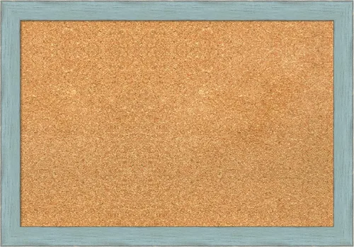 Vista 26 de Amanti Art Natural Cork Board for Wall, 13x19 Vision Board with Blue Wood Frame, Small Corkboard Office Decor for Home Organization, Country Rustic