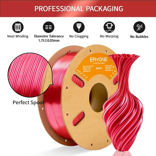 Vista 177 de ERYONE Filamento de ácido poliláctico (PLA) de seda para impresora 3D, de 1.75 mm +/- 0.03 mm, carrete de 1 kg (2.2 libras), verde esmeralda seda