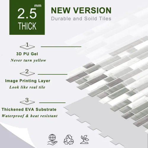 Vista 6 de STICKGOO Azulejos Adhesivos de Diseño Más Grueso para Protector contra Salpicaduras, 12"×12" Azulejos Adhesivos para Protector de Cocina, Azulejos