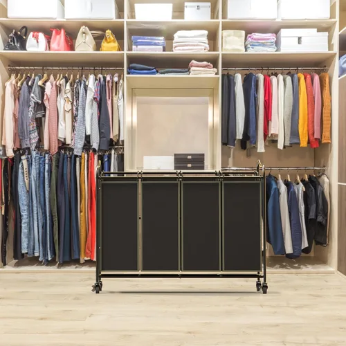 Vista 3 de Simple Houseware - Carrito rodante clasificador de ropa sucia con 4 bolsas, color marrón