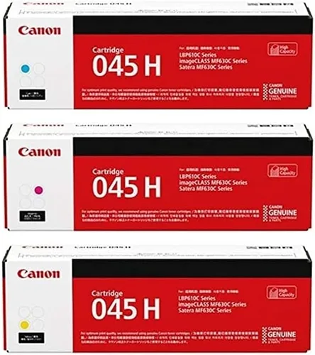 Canon 045H - Juego de 3 cartuchos de tóner para color imageCLASS MF634Cdw, MF632Cdw, cian, magenta y amarillo de alto rendimiento, paquete de 3