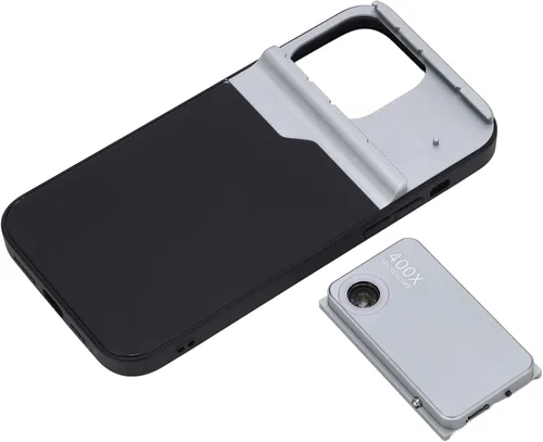 Vista 5 de Microscopio de teléfono 400X, microscopio 400X con luz LED y clip universal para teléfono para iOS 14 Pro, enfoque rápido, microworld para niños