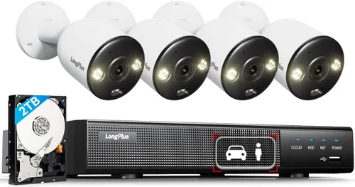 LongPlus Sistema de cámara de seguridad inteligente 4K 8CH para el hogar, 4 unidades, sistema de cámaras IP PoE con cable para exteriores con