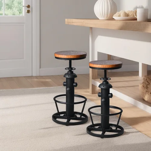 Vista 36 de Taburete de bar retro industrial giratorio para isla de cocina, 24.8-30.7 pulgadas, altura ajustable, diseño vintage de boca de incendios, taburetes