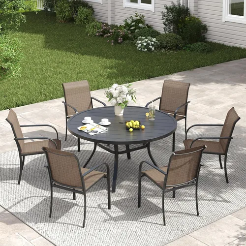 Vista 43 de VICLLAX Juego de comedor de patio de 7 piezas para 6, juego de muebles de exterior incluye mesa rectangular de 59 pulgadas para exteriores y 6