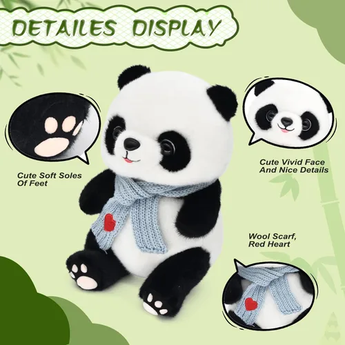 Vista 4 de Muñecas de panda de 9.8 pulgadas con bufanda de corazón de amor, juguetes de peluche suaves de animales de peluche, regalos de cumpleaños para Azul