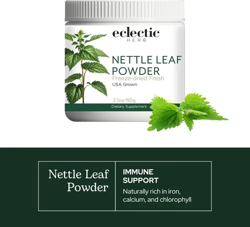 Vista 3 de Eclectic Institute Polvo de alimentos enteros de hoja de ortiga liofilizada fresca cruda 2.1 oz (60 g)