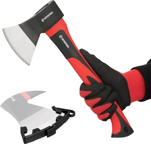 Vista 10 de INTERTOOL Hacha ligera para división de leña de campamento y leña - Hacha pequeña de 14" para cortar madera con mango antideslizante y absorbente
