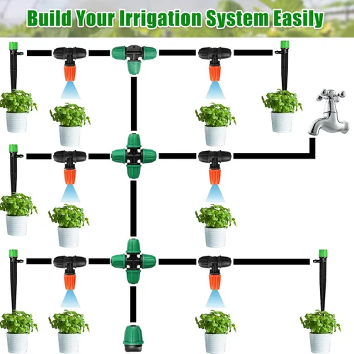 Vista 6 de JAYEE Goteros de riego con micropulverización, 25 piezas de boquilla atomizadora de tres vías para tubería de 1/4 de pulgada, piezas de línea