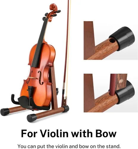 Vista 4 de Donner Soporte para ukelele de madera para violín, guitarra Hush, mandolina, banjo, soporte plegable de piso con marco en A para pequeños