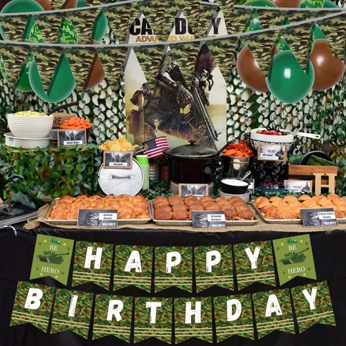 Vista 5 de Banderín de camuflaje de 49 pies, banderas triangulares de camuflaje del ejército para decoraciones de fiesta de cumpleaños