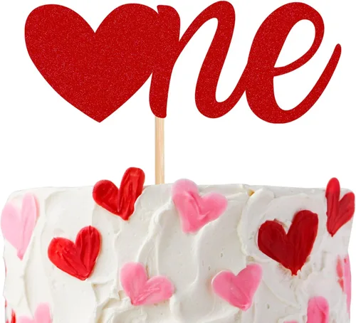 1 decoración de pastel para el día de San Valentín con corazón con purpurina de dulce amor, decoración para el primer día de San Valentín, temática
