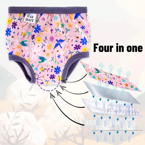 Vista 5 de Max Shape 6 paquetes de ropa interior de entrenamiento para niñas con capa absorbente de cena, pantalones reutilizables de entrenamiento