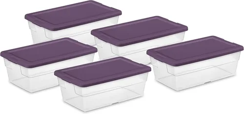 Vista 8 de Sterilite - Contenedores de almacenamiento apilables de 6 cuartos de galón para el hogar con asas y tapa para almacenamiento y organización