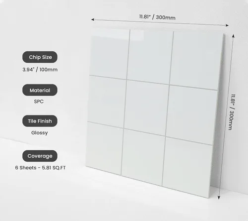 Vista 2 de HOMEART Azulejo cuadrado blanco para salpicaduras, 6 hojas autoadhesivas y brillantes para salpicaduras de pared para cocina, baño