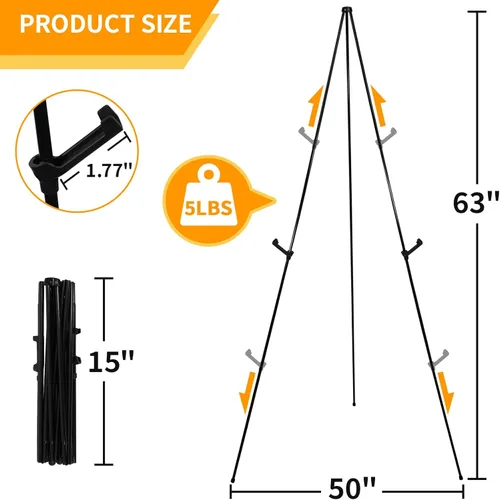 Vista 4 de Caballete de exhibición para boda, caballetes portátiles de 63 pulgadas para carteles de señales, caballete de metal ajustable para piso, trípode