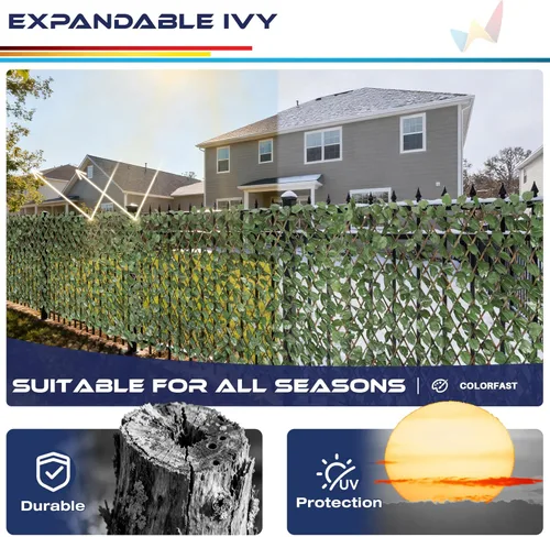 Vista 5 de Windscreen4less 2 piezas de hojas de hiedra artificiales expandibles para valla de privacidad para exteriores, interiores, patio, balcón