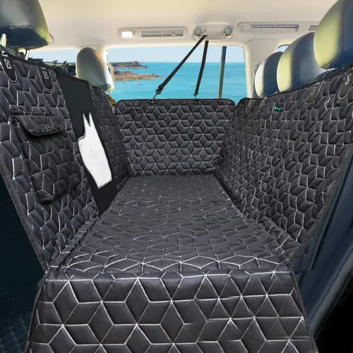 Vista 8 de Meginc Fundas de asiento de automóvil para SUV, funda impermeable para asiento trasero de perro resistente y antideslizante, fundas de asiento