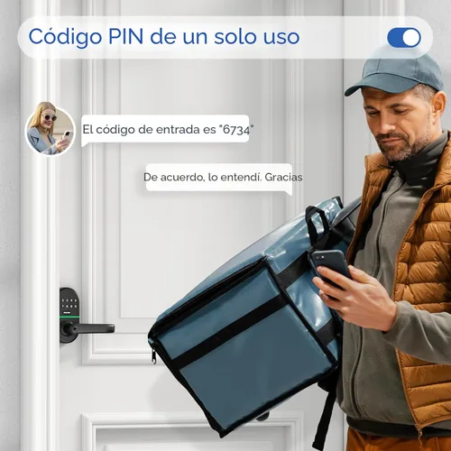 Vista 4 de Cerradura de puerta con teclado inteligente y asa: cerradura de puerta de entrada sin llave, digital electrónica, de código, fácil instalación