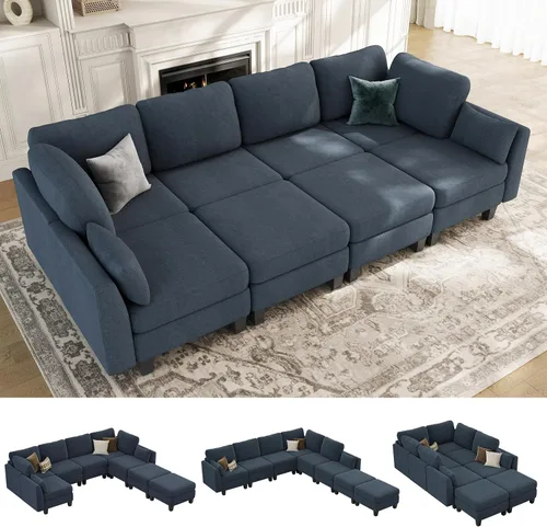 Vista 19 de Sofá seccional con sofá cama, sofá modular de 6 plazas, cómodos sofás seccionales convertibles, sofás convertibles con otomanos, sofás seccionales