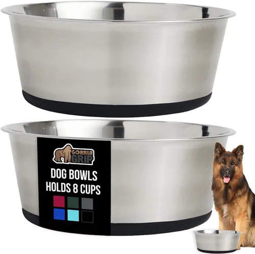 Vista 108 de GORILLA GRIP Juego de 2 cuencos para perros, con capacidad para 8 tazas (64 onzas líquidas), cuenco de metal resistente para alimentos y agua