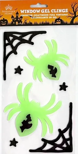 Vista 7 de Adhesivos de ventana de Halloween que brillan en la oscuridad con gel - 6 hojas de diseños reutilizables de Halloween: Frankenstein, esqueletos