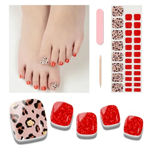 Vista 19 de Tiras de uñas de gel semicuradas, 32 calcomanías de gel negro para uñas de los pies, funciona con cualquier lámpara UV, tiras de pedicura