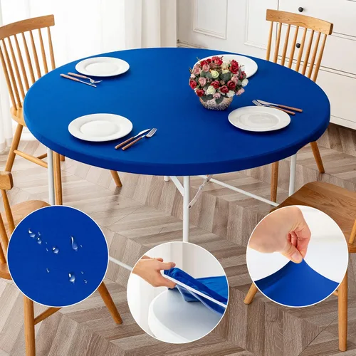 Vista 13 de ManMengJi Paquete de 2 manteles redondos ajustables color negro con bordes elásticos, impermeable, resistente a las manchas, para uso en exteriores