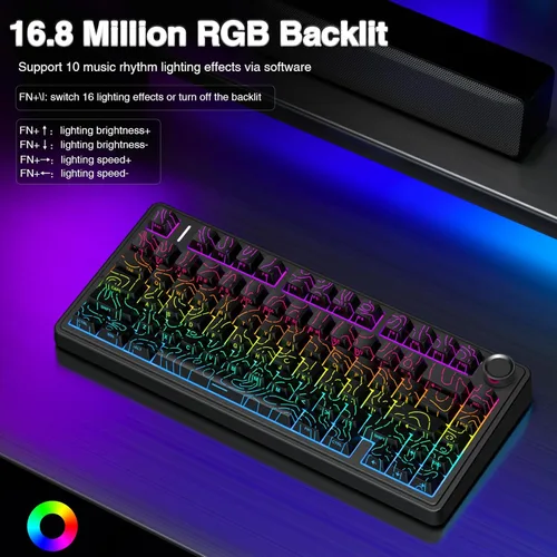 Vista 4 de AULA Teclado mecánico inalámbrico F75 Pro con perilla, 75% teclados personalizados intercambiables en caliente, retroiluminación RGB, interruptores