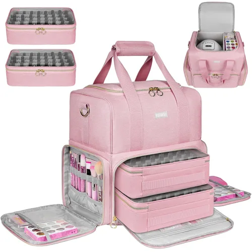 Vista 12 de Organizador de esmalte de uñas con capacidad para 80 botellas y una lámpara de uñas, estuche de transporte de esmalte de uñas con 2 bolsas