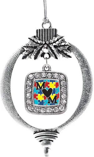 Vista 13 de Inspired Silver - Mis iniciales - Adorno con dije de letra S - Adornos navideños cuadrados de plata con joyas de circonita cúbica