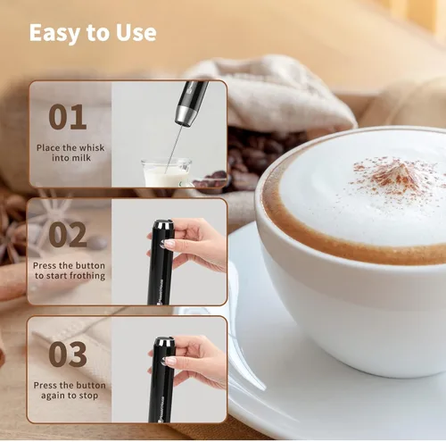 Vista 7 de Maestri House Espumador de leche recargable con 3 cabezales, LunaFro AS batidor eléctrico de mano para hacer espuma, impermeable, desmontable