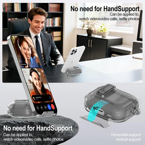 Vista 3 de Compatible con Airpods Pro 3 Funda Transparente con Cerradura Soporte para Teléfono, Funda Protectora de TPU Blanda Magnética con Bloqueo Automático
