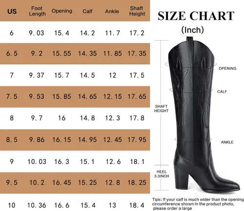 Vista 7 de Mostrin Botas vaqueras bordadas para mujer, botas vaqueras con punta puntiaguda, botas altas hasta la rodilla, tacón grueso, botas occidentales