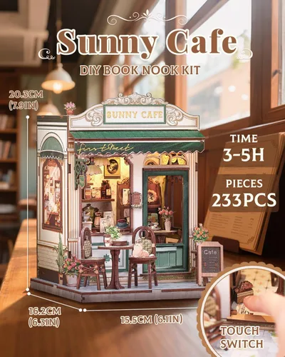 Vista 2 de CUTEBEE - Kit de rincón de libros, kit de casa de muñecas en miniatura para adultos y adolescentes, decoración de estantería, modelo de callejón
